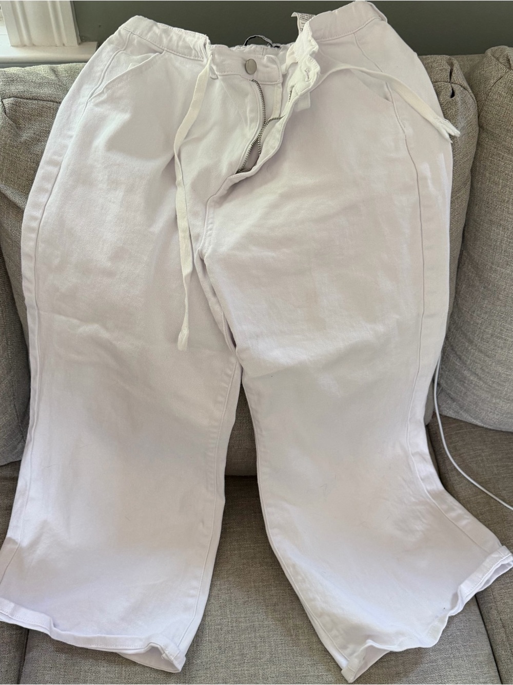 White Wide-Leg Drawstring Pants